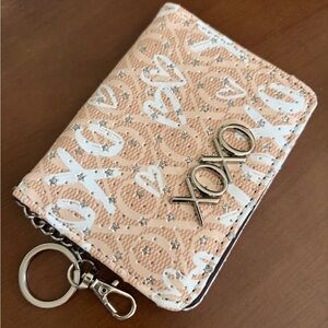 XOXO Peach and White Heart Pattern Key & Card Holder with Gold Logo